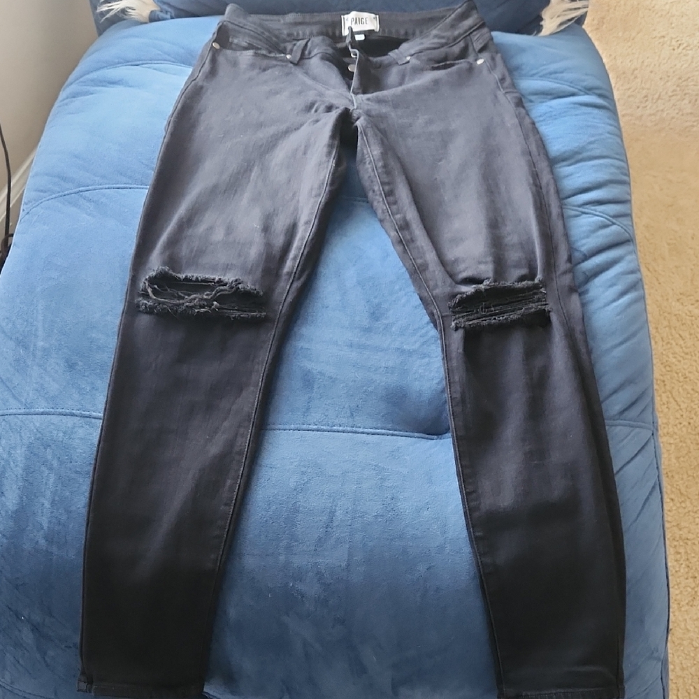 PAIGE Black Distressed Skinny Jeans